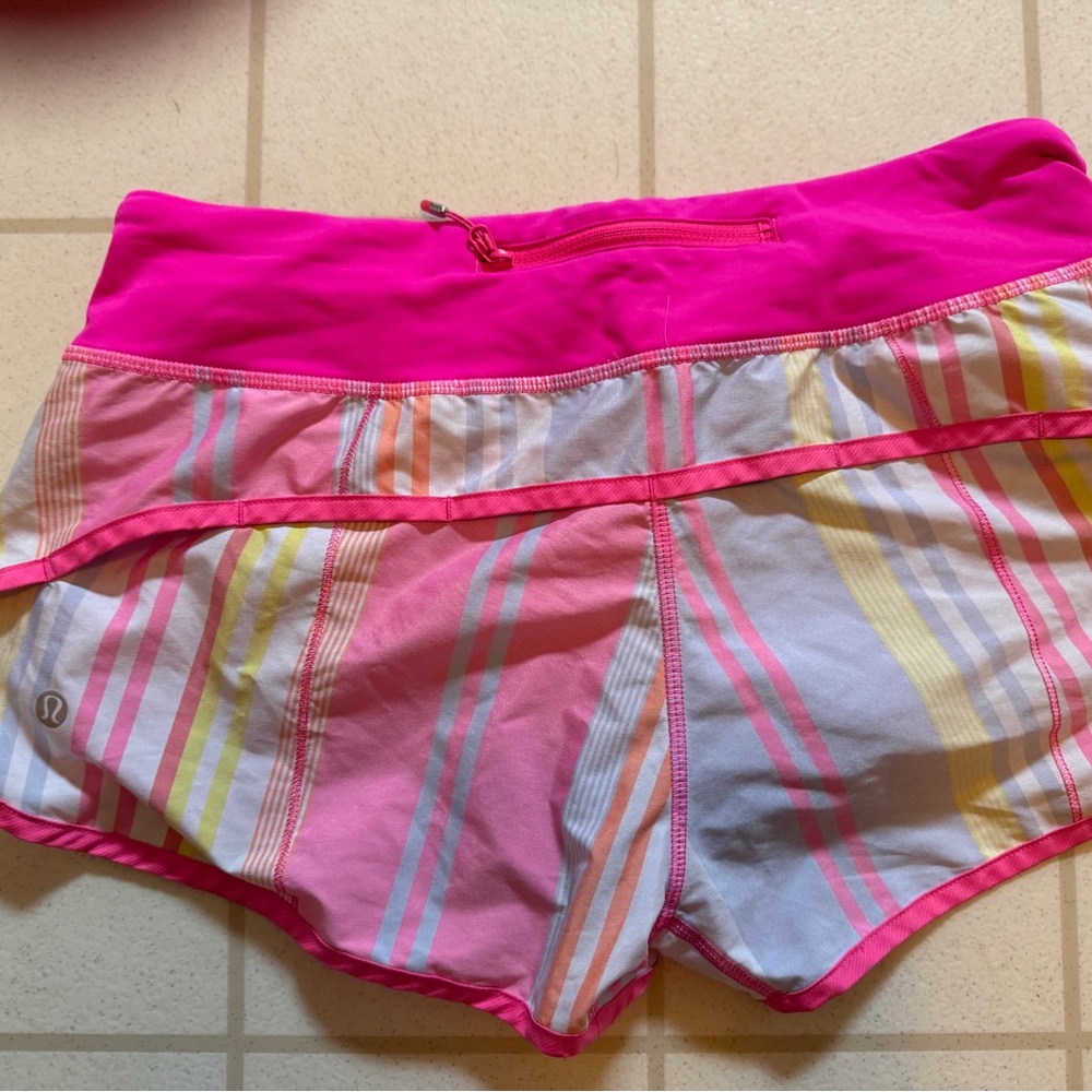 lululemon athletica Pink Multi-Stripe Athletic Shorts size 4 hottie hots - Picture 2 of 2